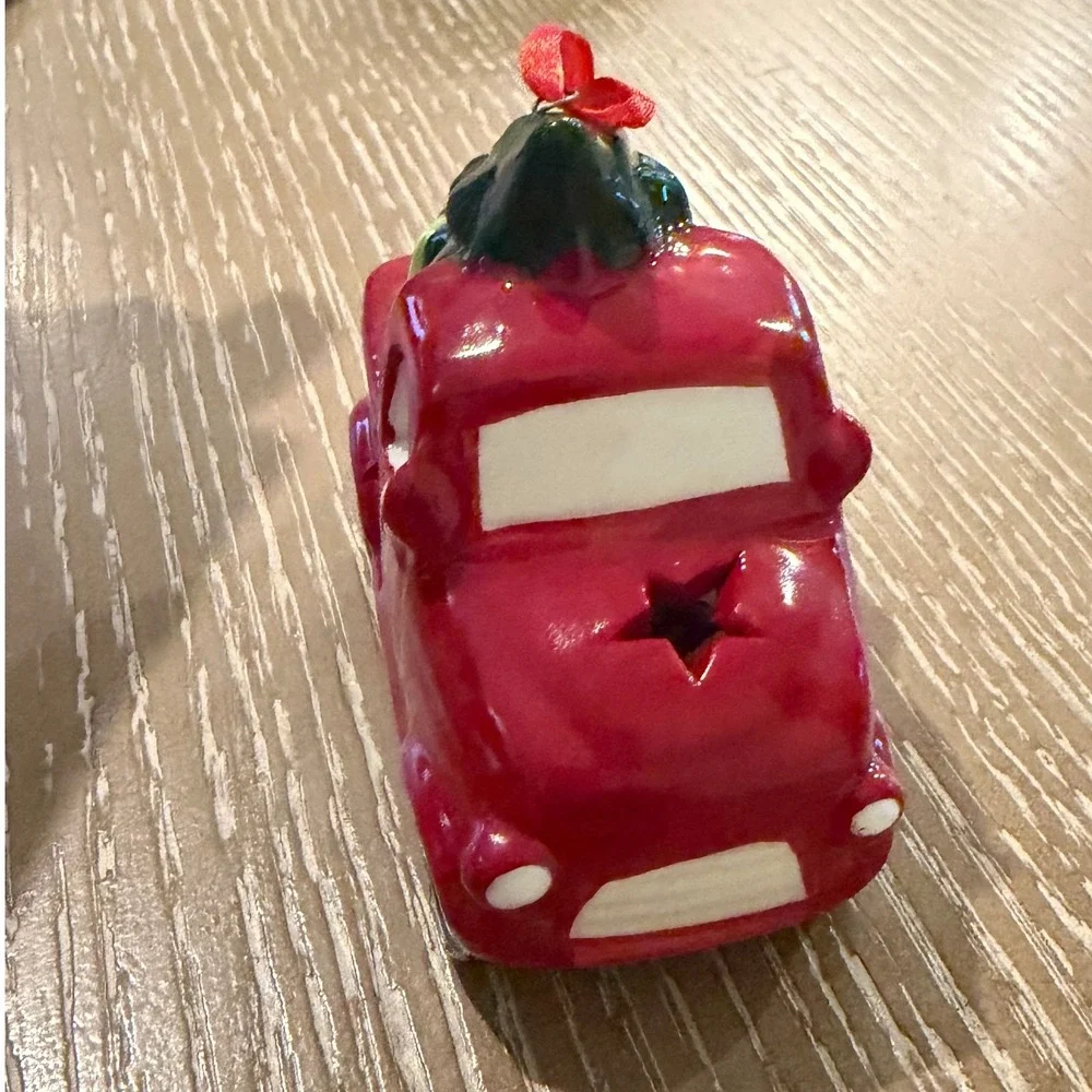 Red Ceramic Christmas Truck Ornament Light Up Tree Gifts Holiday Decor 3